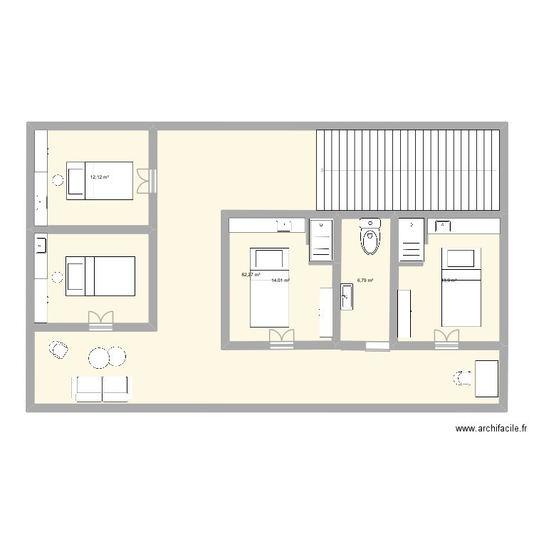 Plan Caudalie haut. Plan de 5 pièces et 129 m2