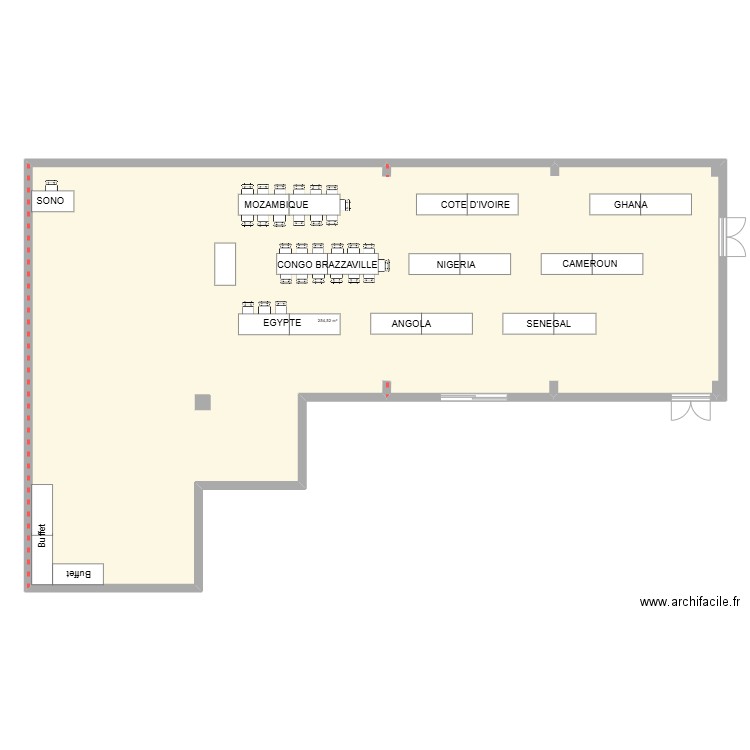 disposition tables. Plan de 1 pièce et 255 m2