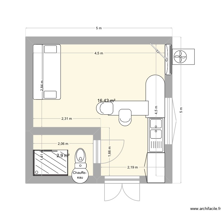 Studio. Plan de 0 pièce et 0 m2