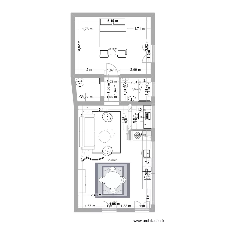 SUMATRA amenagement N2. Plan de 4  et 59 m²