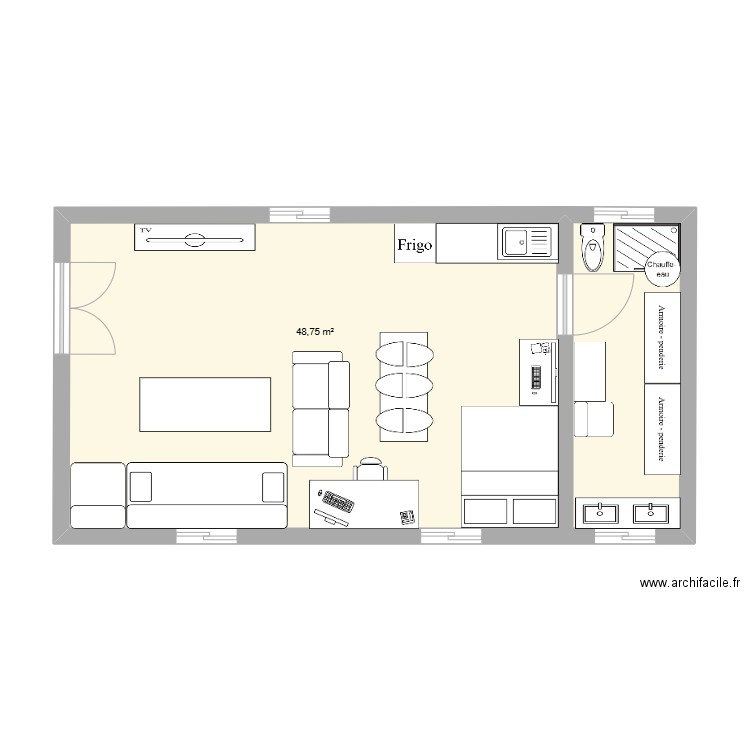 grand studio. Plan de 1 pièce et 49 m2