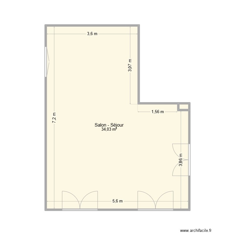 Salon Séjour. Plan de 2 pièces et 34 m2
