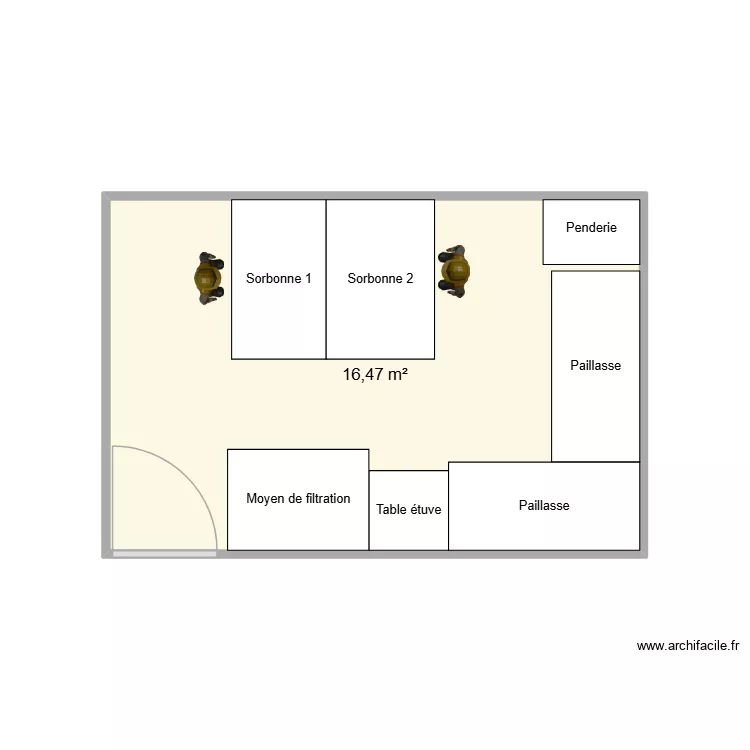 Filtration V2. Plan de 1 Pièce et 16 m²