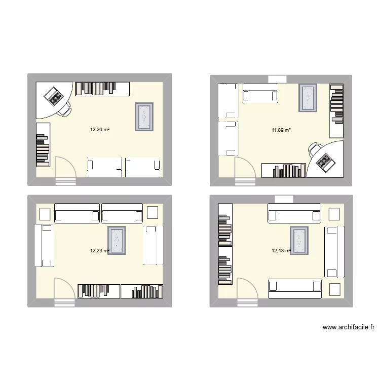 Chambre. Plan de 4  et 49 m²