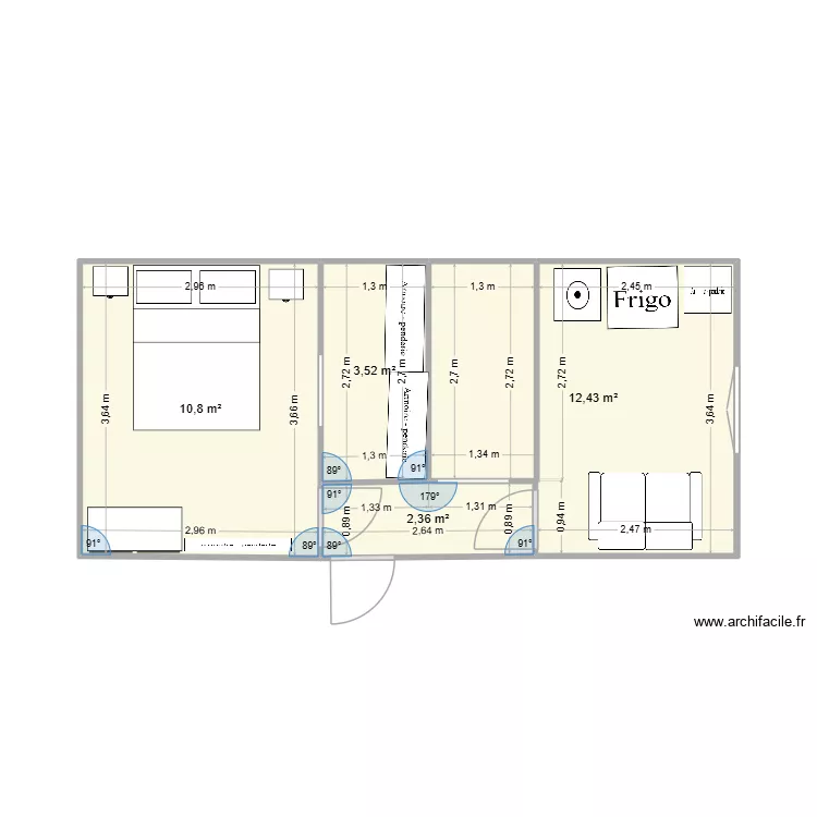 futur chambre / buanderie. Plan de 4  et 29 m²