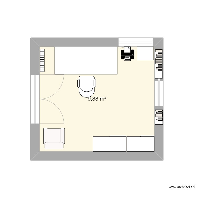 Bureau Openset. Plan de 1 pièce et 10 m2