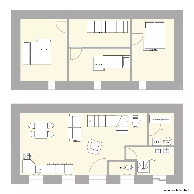 presbytere 1 haut. Plan de 8  et 90 m²