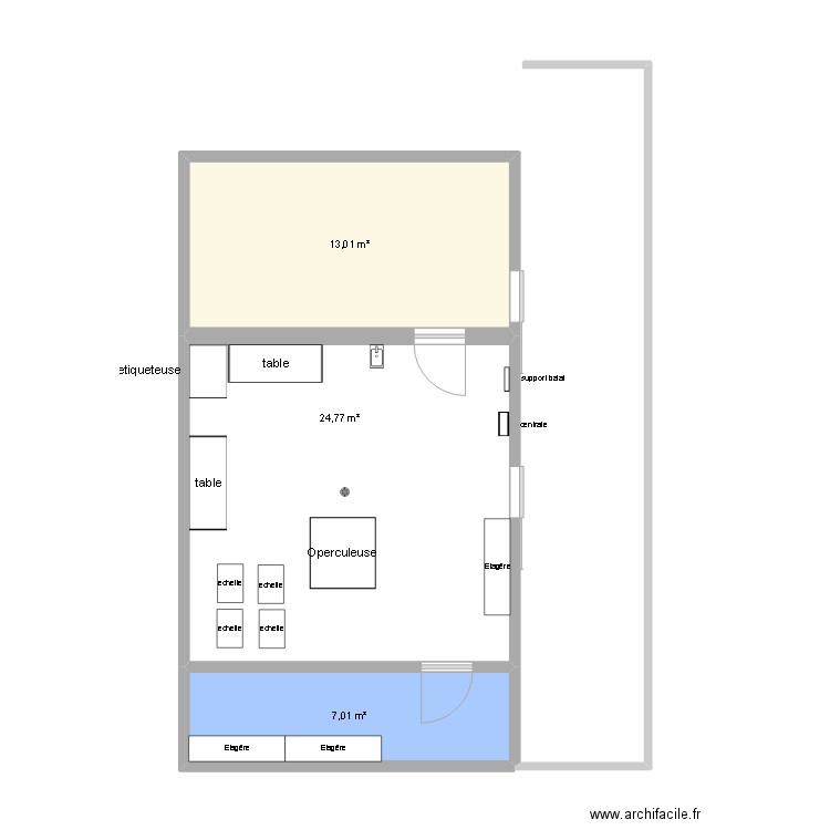 Skin. Plan de 3 pièces et 45 m2