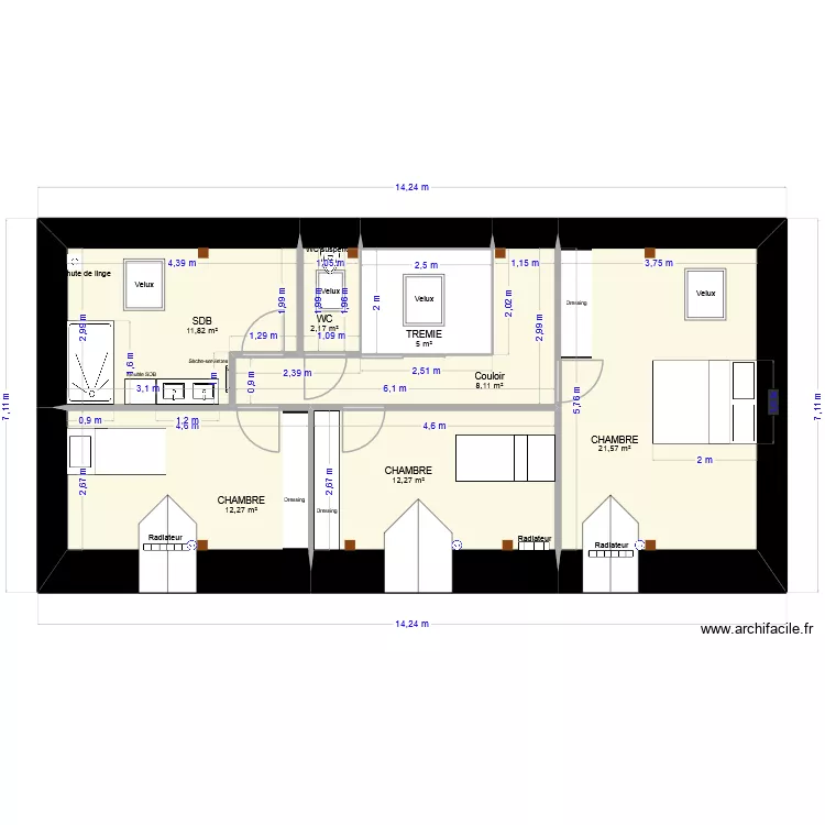 Etage Le ch&acirc;teau. Plan de 8  et 73 m²