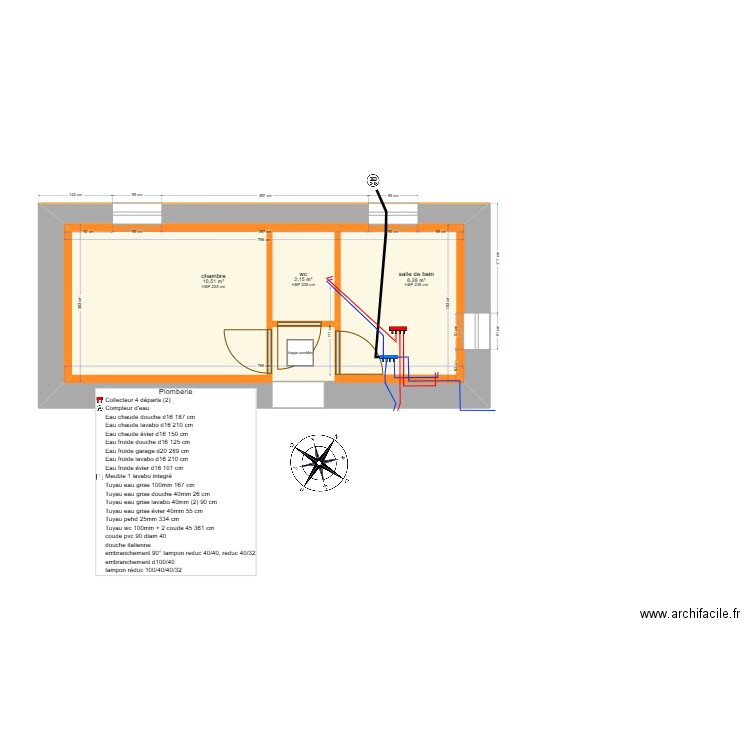 plan maison plomberie. Plan de 4 pièces et 42 m2