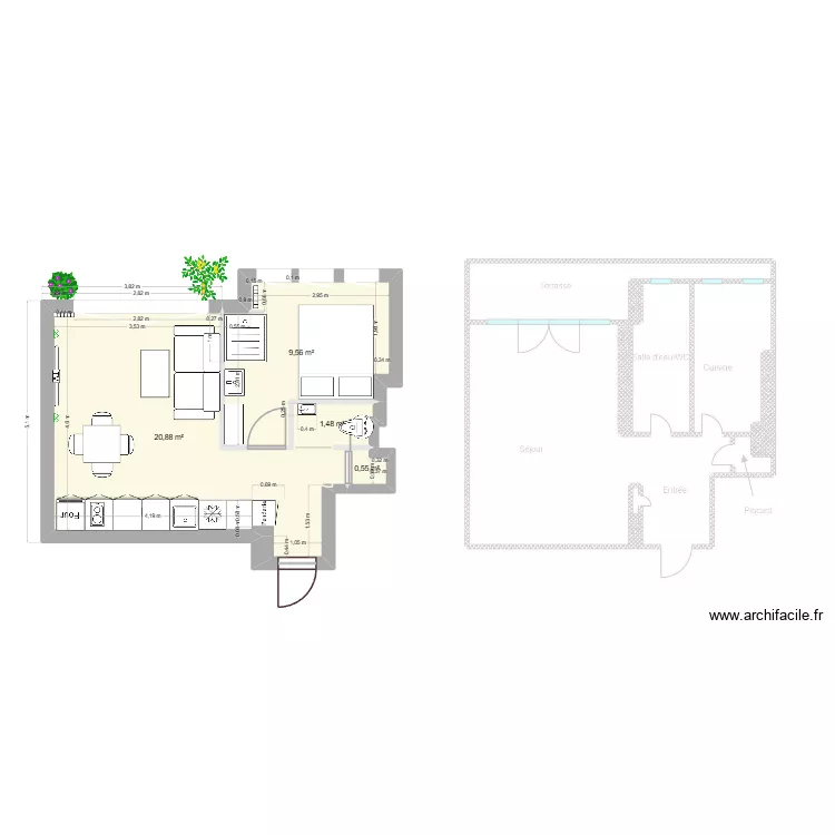Appt JF Antibes am&eacute;nag&eacute; V2. Plan de 4  et 32 m²