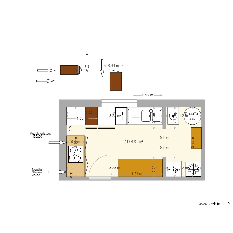 Cuisine projet bas 3. Plan de 1 pièce et 10 m2
