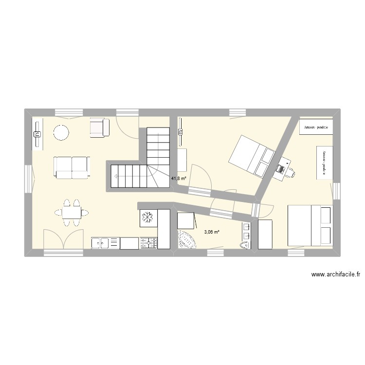 A.M 1. Plan de 2 pièces et 45 m2