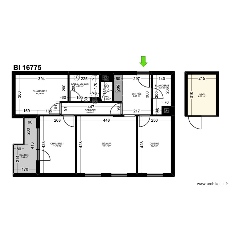 BI 16775. Plan de 15 pièces et 87 m2