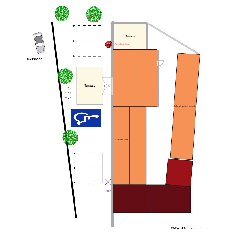 plan de masse. Plan de 1 pièce et 28 m2