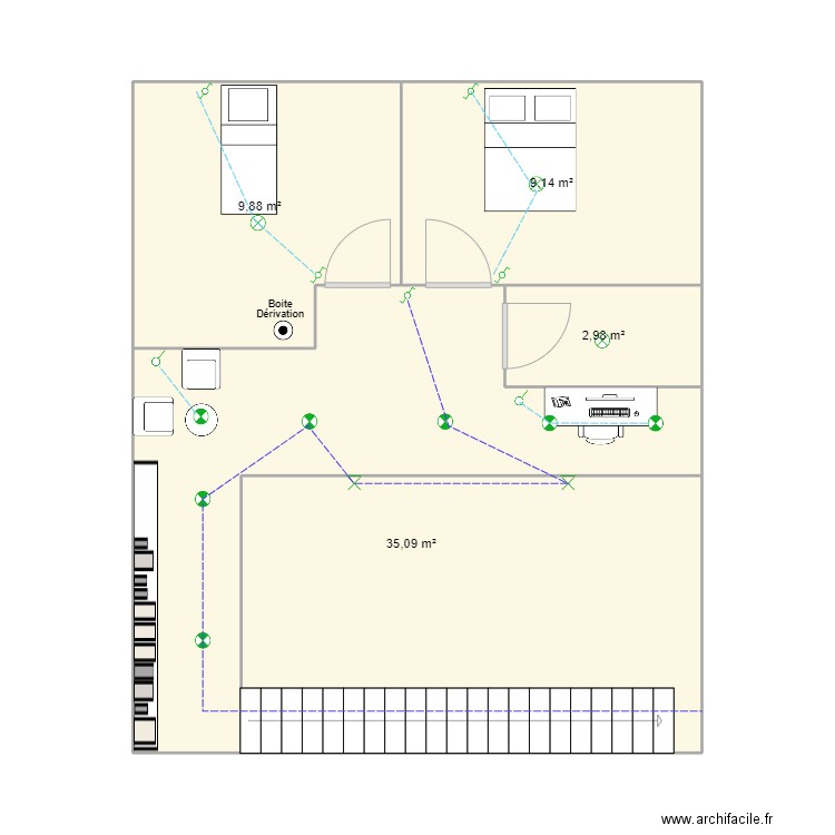 Pinpin 2. Plan de 4 pièces et 57 m2