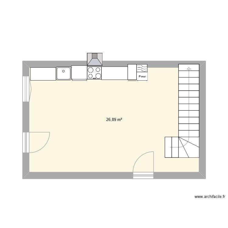 cuisine. Plan de 1 pièce et 27 m2