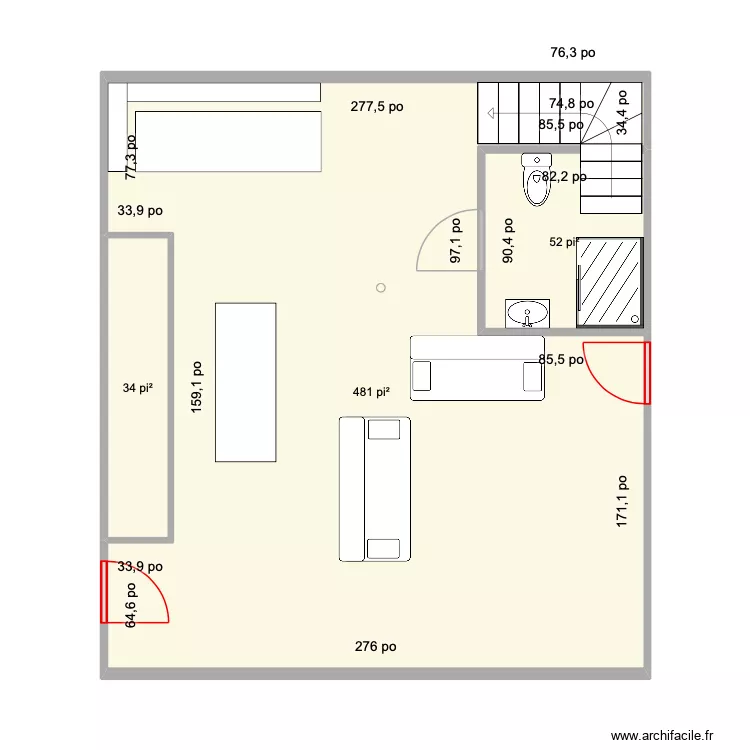 RDC 2. Plan de 3  et 53 m²
