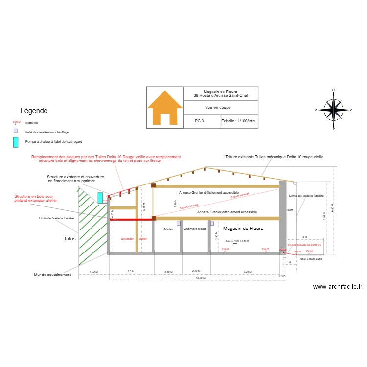 PC 3 COUPE AVEC VUE TOITURE APPENTI APRES TRAVAUX. Plan de 0 pièce et 0 m2