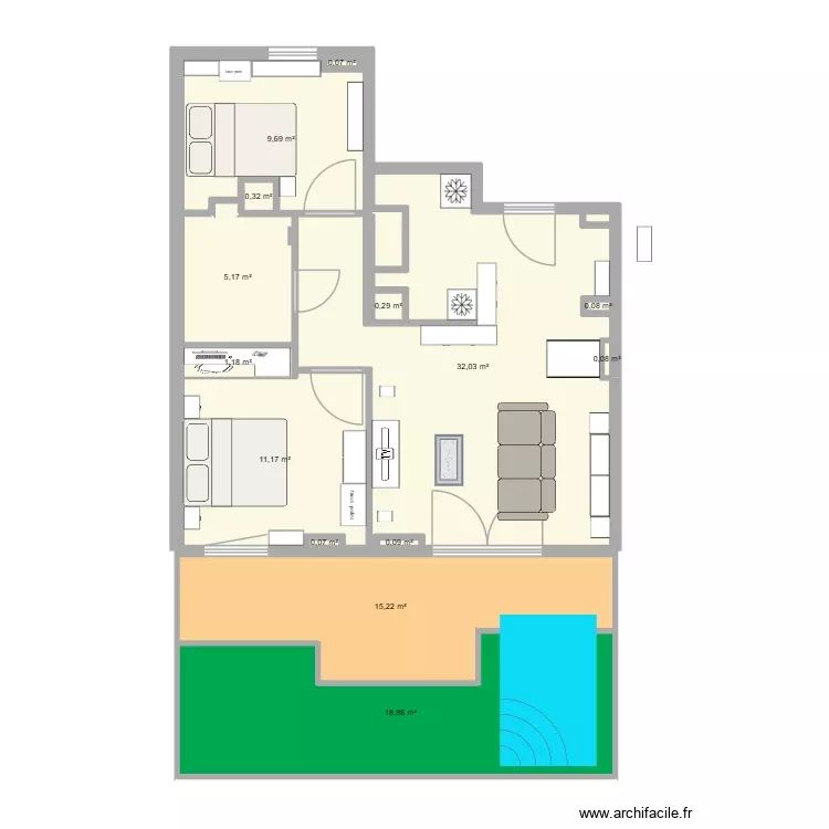Appart 2. Plan de 14 Pièces et 94 m²