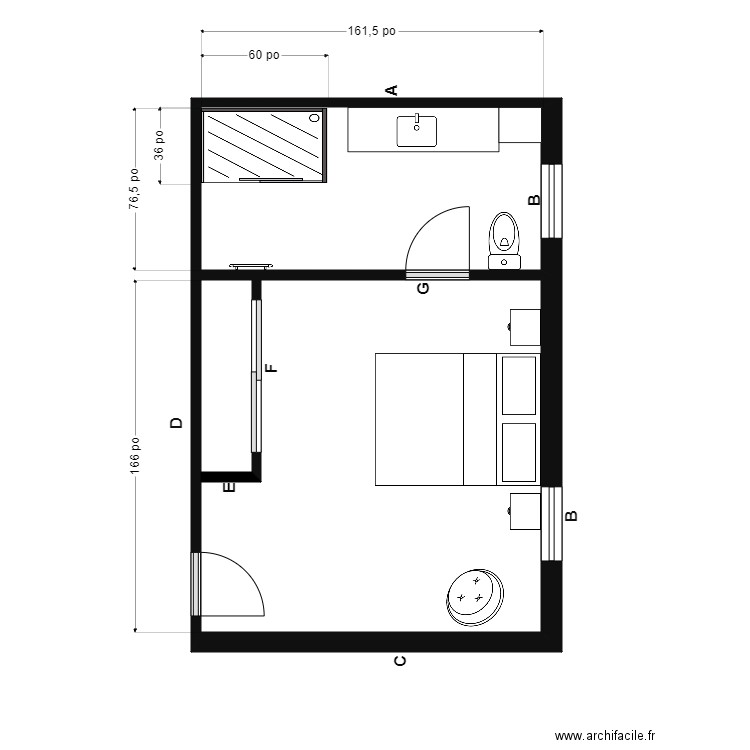 brenda Vide. Plan de 2 pièces et 25 m2