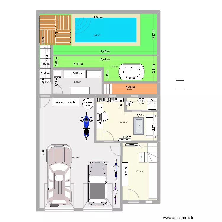 NIVEAU 0 BATTESTI. Plan de 9  et 142 m²