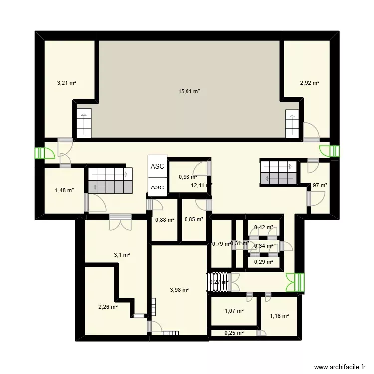 Sous-Sol (RDC)- DLM. Plan de 21 Pièces et 53 m²
