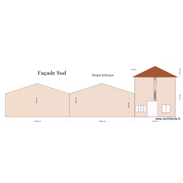 Fa&ccedil;ade sud avant travaux. Plan de 