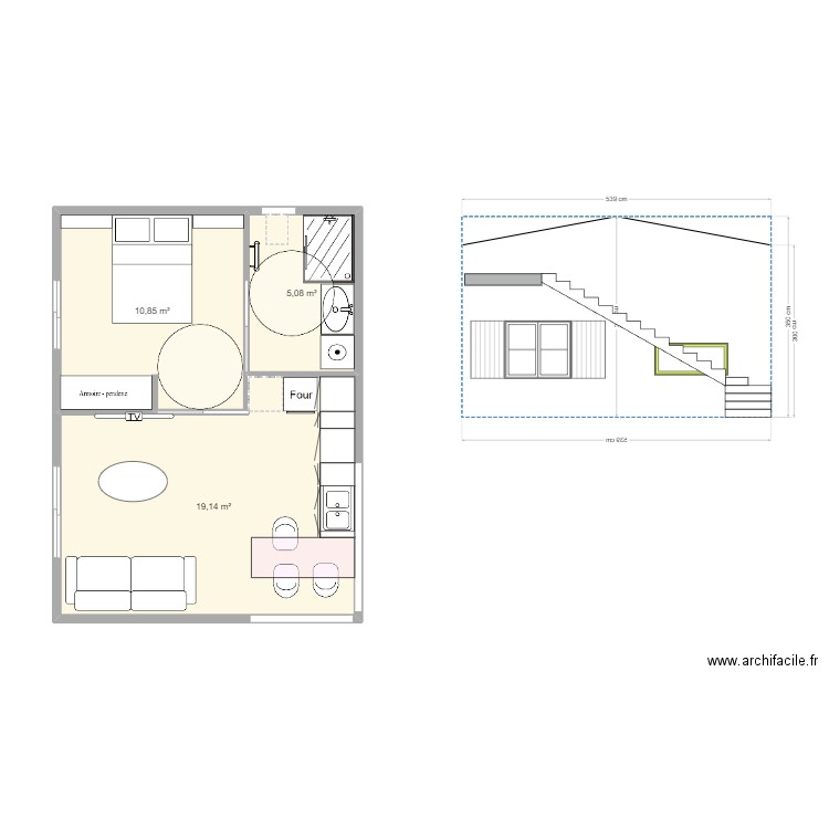 modulo 1. Plan de 3 pièces et 35 m2