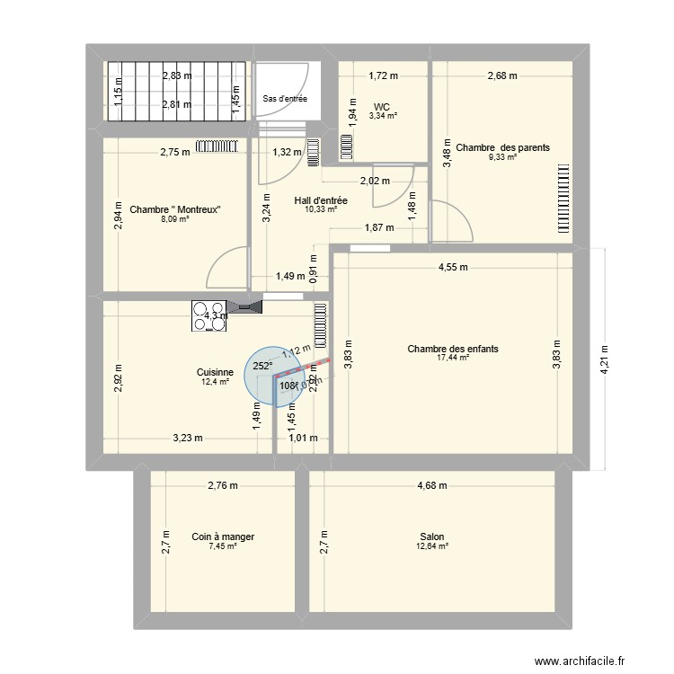 rez. Plan de 8 pièces et 81 m2
