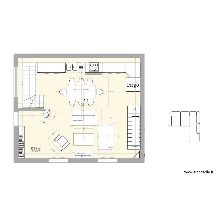 samon. Plan de 1 pièce et 48 m2