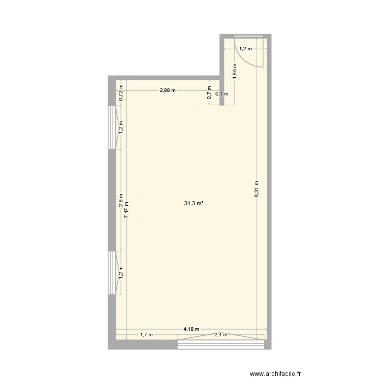 plan piece 106. Plan de 1 pièce et 31 m2