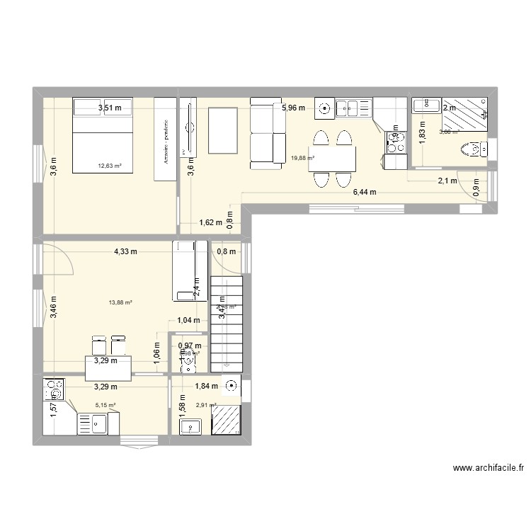 reno1. Plan de 8 pièces et 62 m2