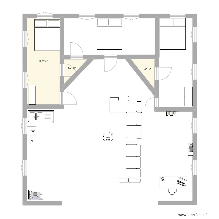 Saint gemme. Plan de 3 pièces et 14 m2