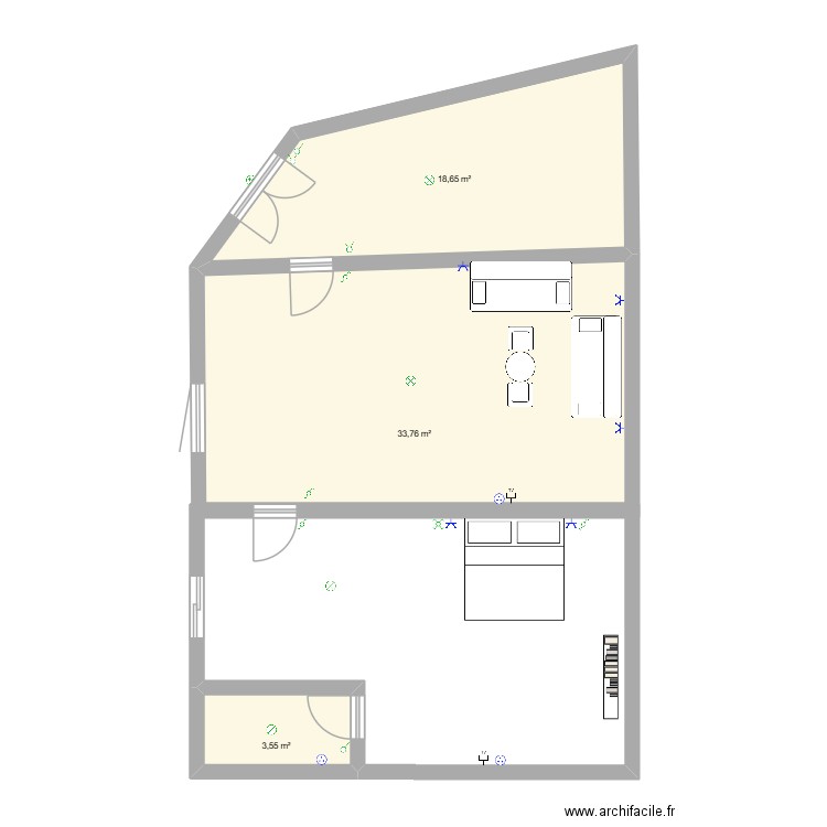 josef. Plan de 3 pièces et 56 m2