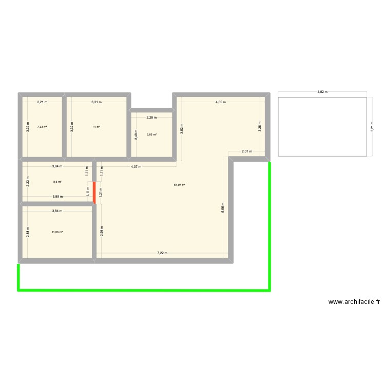 Maison Plan RDC. Plan de 6 pièces et 99 m2