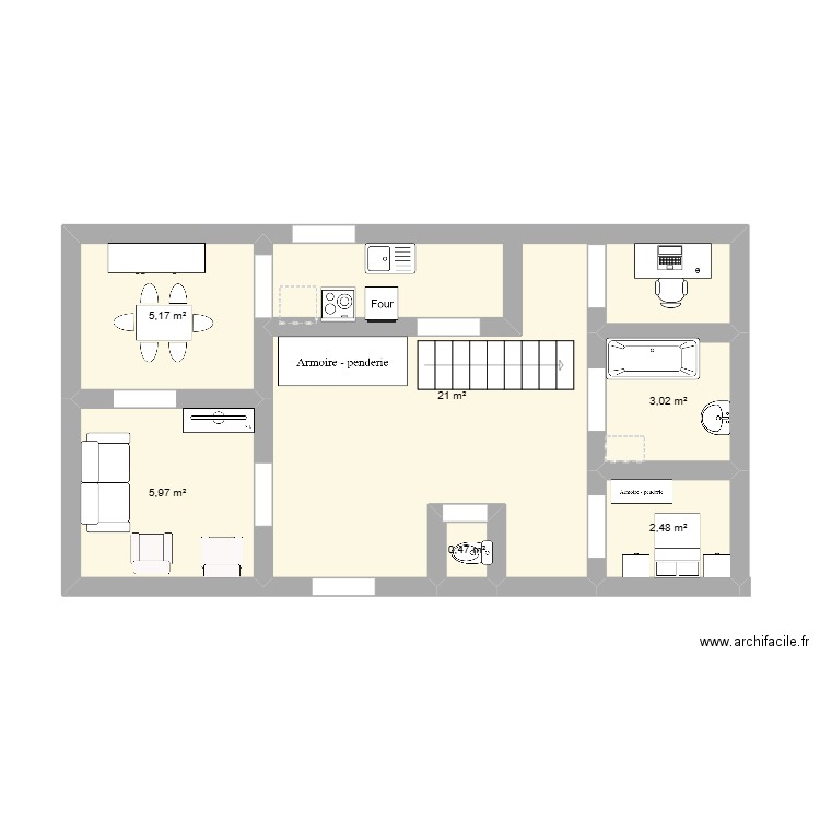 qualif. Plan de 6 pièces et 38 m2