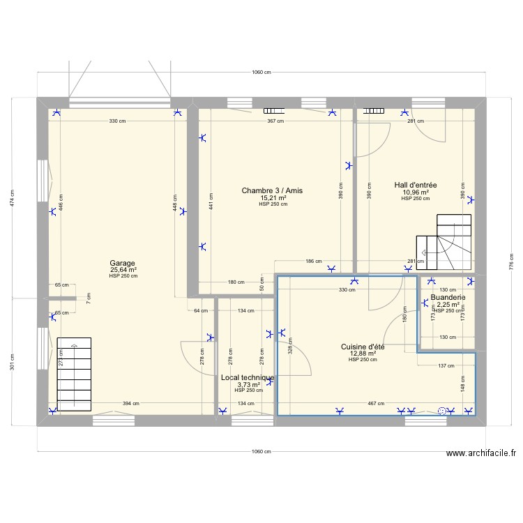 Elec - 9 rte de longueperte Rez de chaussée. Plan de 6 pièces et 71 m2
