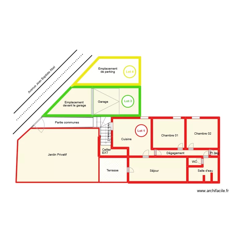 rez de chausser rouge . Plan de 