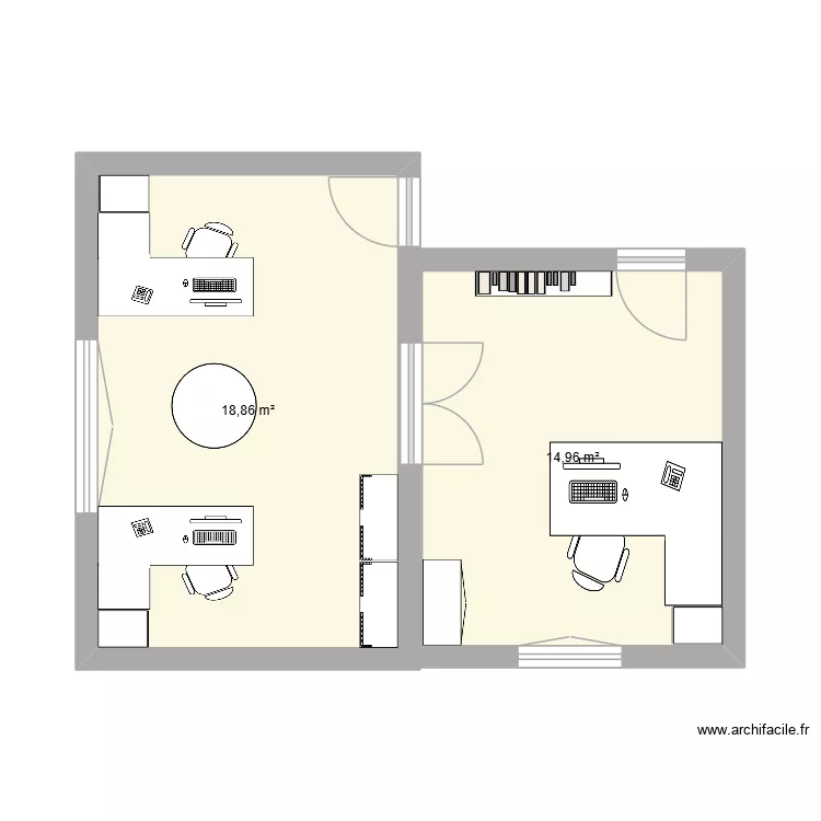 Bureau DAU. Plan de 2  et 34 m²