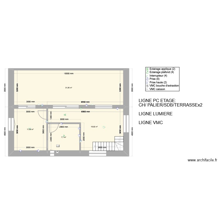 EXE V2 etage. Plan de 4 pièces et 70 m2