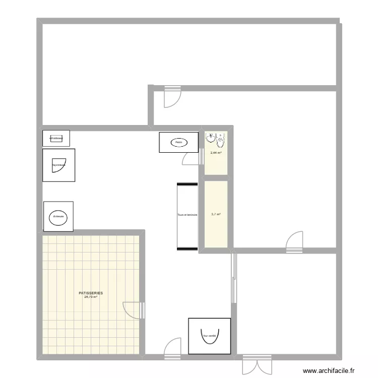 BOULANGERIE paul. Plan de 3  et 33 m²