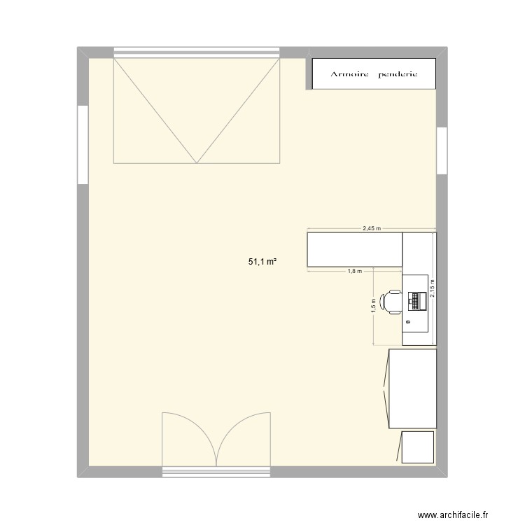 Carabony. Plan de 1 pièce et 51 m2