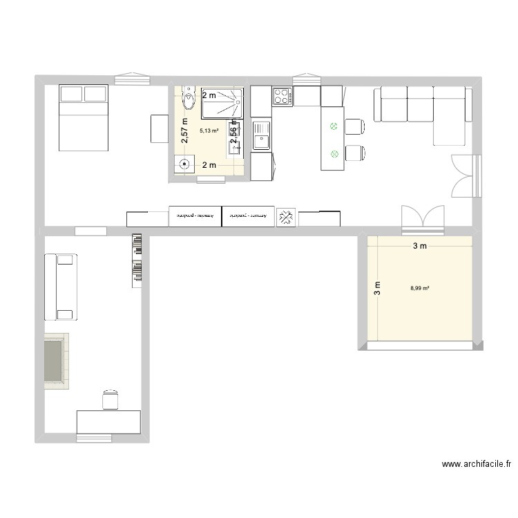 MEYRARGUES projet amenagement gite. Plan de 2 pièces et 14 m2