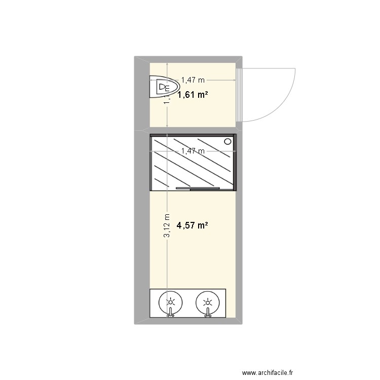 sanitaire garage. Plan de 2 pièces et 6 m2