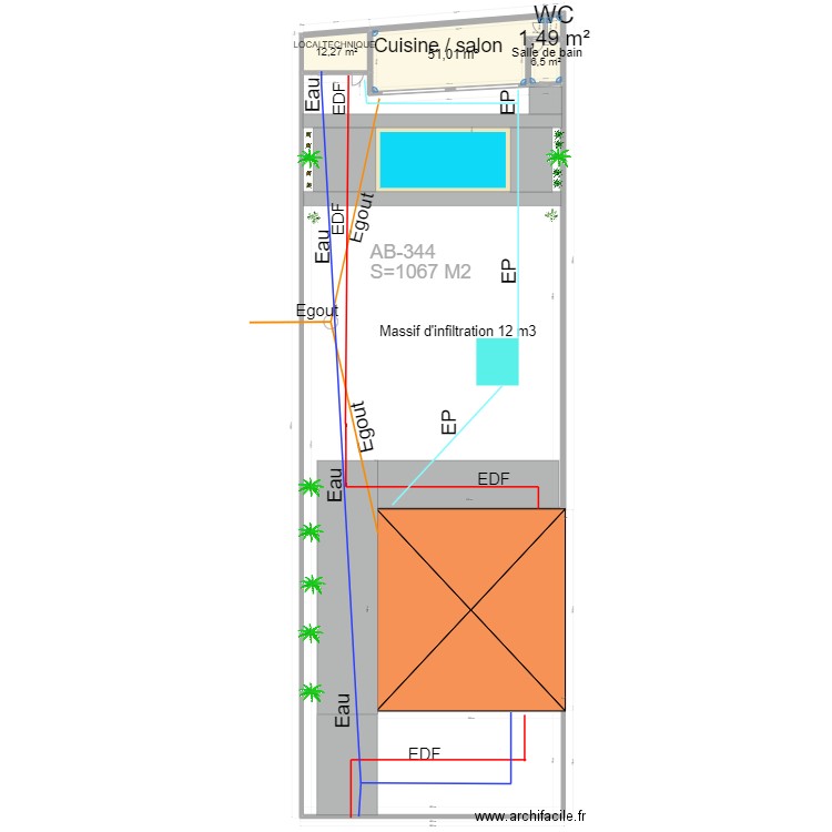 TERNAY. Plan de 5 pièces et 253 m2