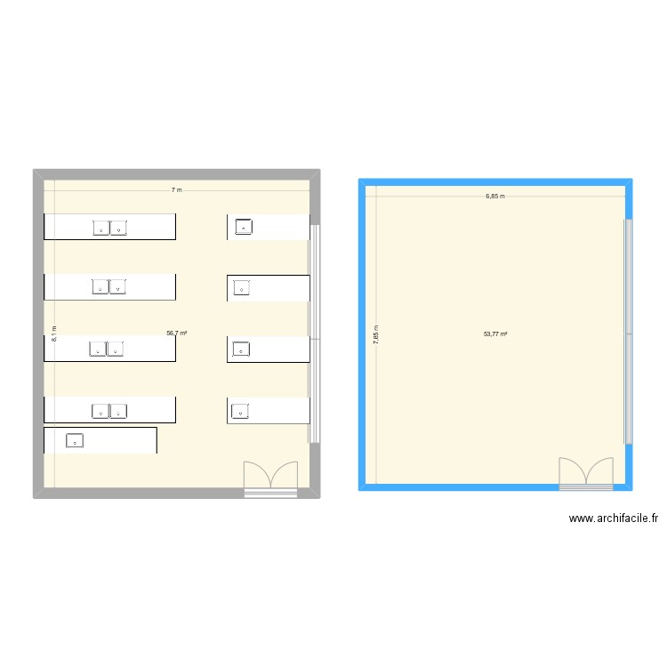 BK Salle B21 HG. Plan de 2 pièces et 110 m2