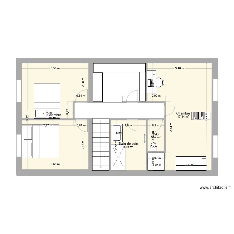 étage. Plan de 4 pièces et 86 m2
