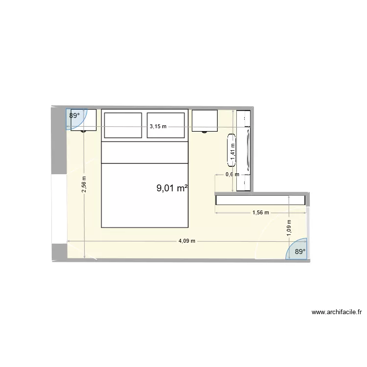 Chambre 1.1. Plan de 1 et 9 m² Chambre 1.1. Plan de 1 et 9 m²
