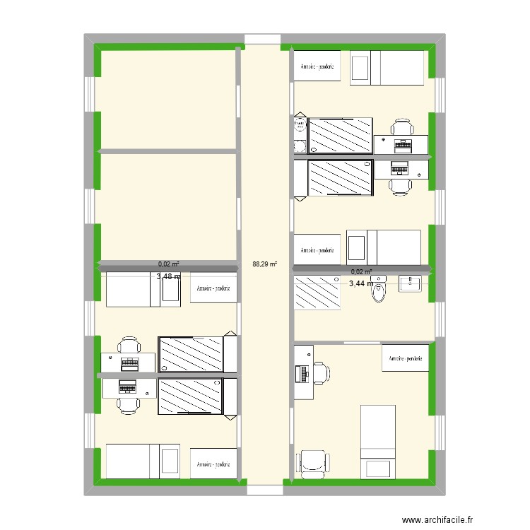 Chambre. Plan de 3 pièces et 97 m2